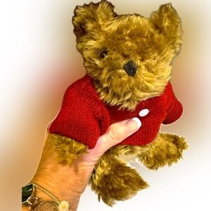 VTG LITTLE TEDDY LEFT BEHIND ANNE MANGAN STORYBOOK PLUSH BROWN RED SWEATER 8”
